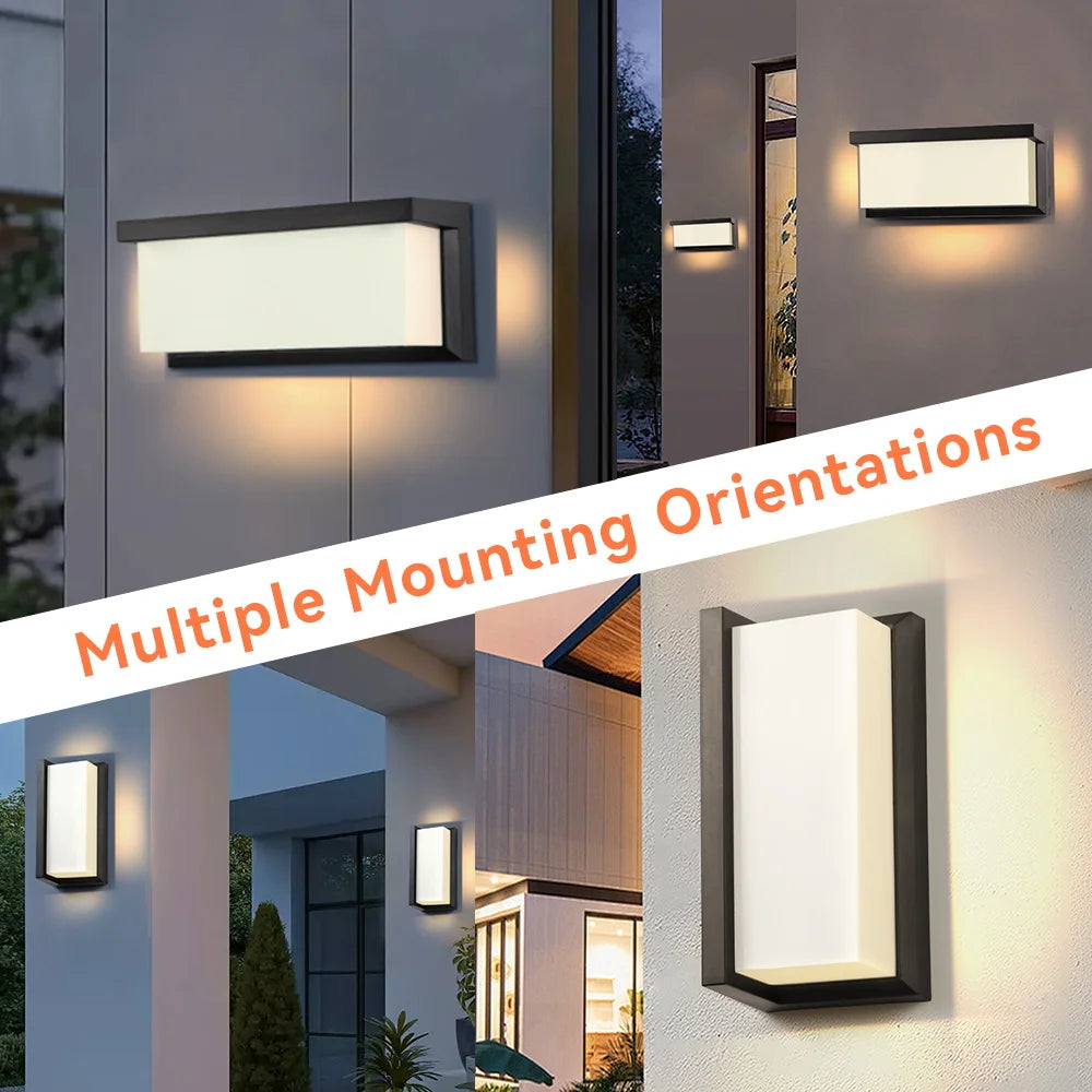 Multiple mounting orientations of a modern rectangular LED wall sconce