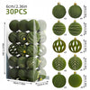 A set of 30 velvet green Christmas baubles for holiday tree and decor