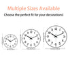 Multiple sizes of a minimalist round wall clock with glowing hands available for decorations.