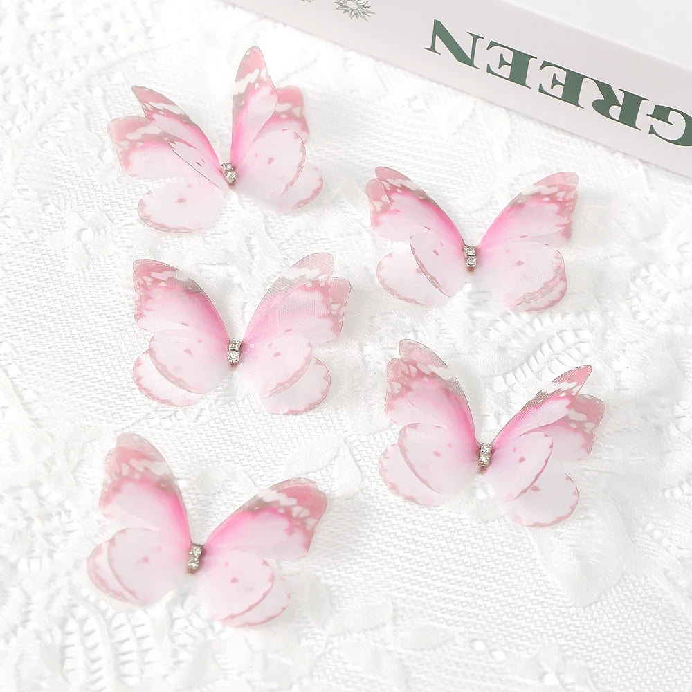 Pink and white translucent butterfly patches embroidered for crafts and decor
