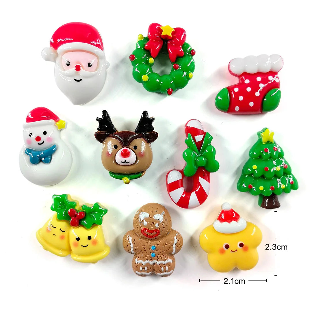 Un set de lindos imanes navideños de refrigerador con Santa, muñecos de nieve, renos y diseños festivos.