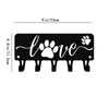 Black decorative metal key hooks for wall organization with a paw print and love design
