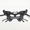 Elegant black lace half face mask with intricate butterfly wings for masquerade or costume