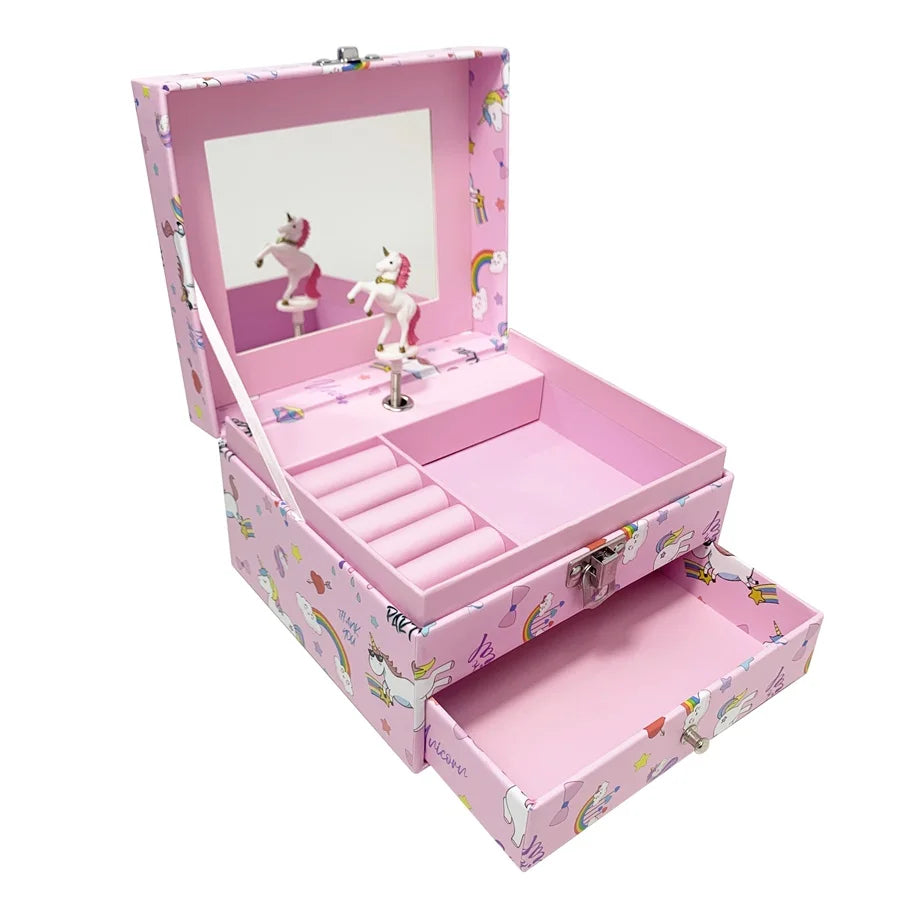 Ballet Jewelry Music Box with Rotating Dancer and Storage Drawer