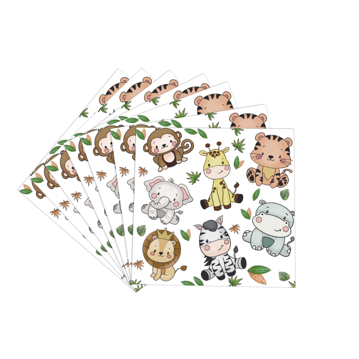 A set of illustrations featuring various cute jungle and safari animals for birthday decor.
