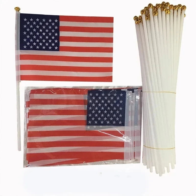 A set of American handheld stick flags featuring the stars and stripes design.