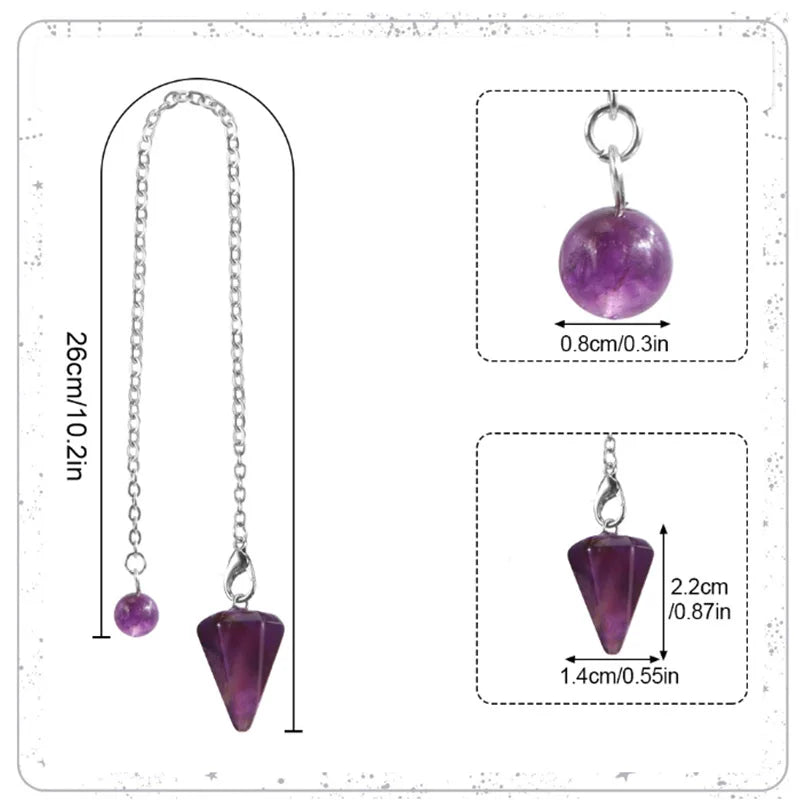 A purple amethyst pendant necklace featuring a round bead and a teardrop-shaped gemstone.