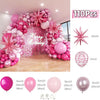 A pink and silver balloon garland featuring various sized balloons and star shapes for decoration.