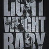 A black and white graphic print featuring muscular figures lifting weights, titled Light Weight Baby.