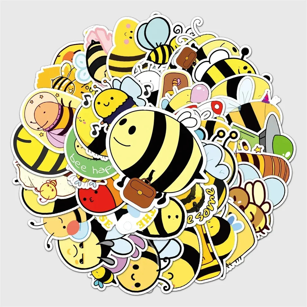 A colorful sticker pack featuring cartoon bees in various expressions and designs.