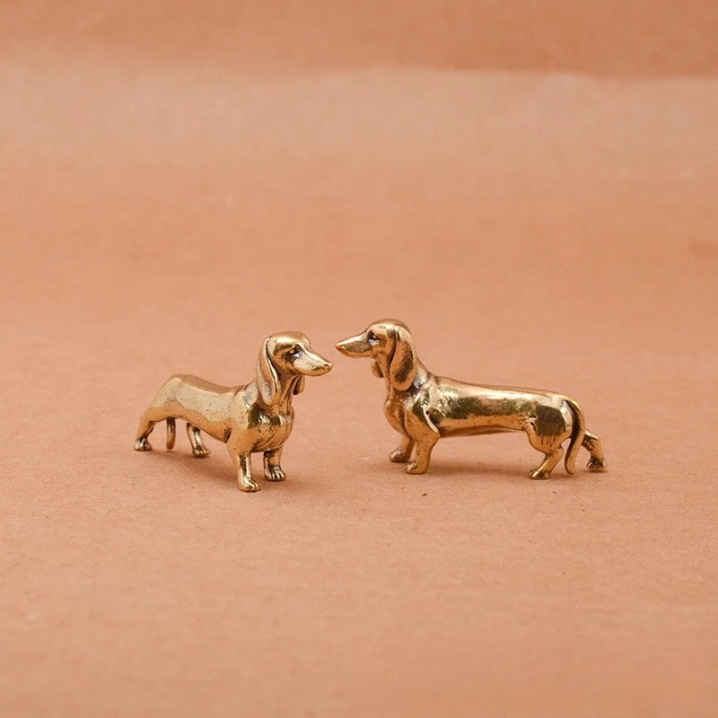 Brass Dachshund Figurine – Mini Tabletop Dog Statue