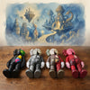 A set of four Kawaii bear figurines in various colors and poses displayed against a watercolor background.