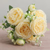 Silk Peony Artificial Flower Bouquet – 5 Blooms & 4 Buds in Rose Pink