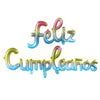 Silver and pink foil lettering spelling Feliz Cumpleaños