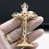 Golden Crucifix Figurine with Enamel Accents