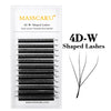 Packaging for MASSCAKU 4D-W Shaped Lashes featuring various lengths from 8mm to 15mm