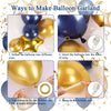 Instructions for making a balloon garland using navy blue and gold balloons and ribbon.