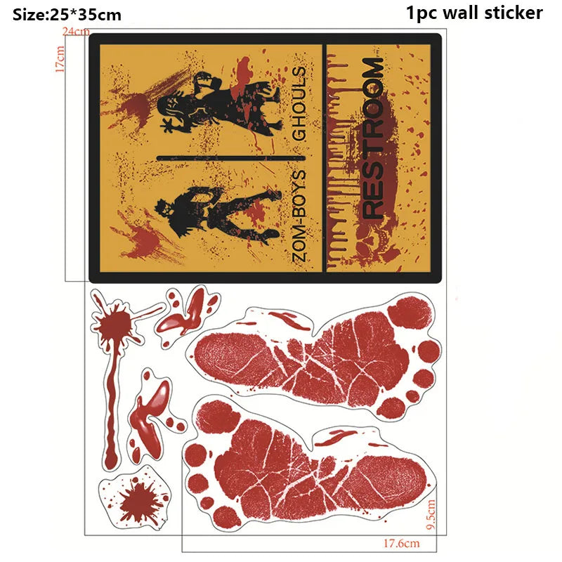 Halloween Bloodstain Sticker Set with Handprints, Footprints & Skulls