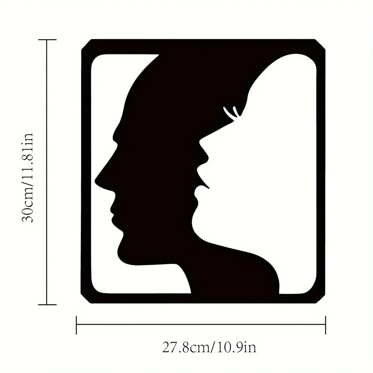 Black silhouette of a profile face on a square metal wall art print.