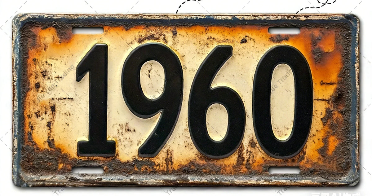 Letrero de aluminio vintage con el año 1960 grabado.