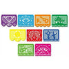 A set of nine decorative felt flags in various colors and designs for party decorations