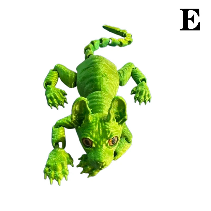 A realistic 3D printed figurine of a bright green Sphynx cat fidget toy.
