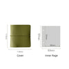 A green faux leather photo album cover and inner page with dimensions shown.