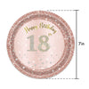 Rose gold glitter birthday plate with 'Happy Birthday 18th' text and diamond accents.