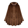 A rich brown velvet hooded cloak with a decorative bow collar.