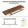 A wooden floating shelf with a metal bracket design and included hardware accessories.