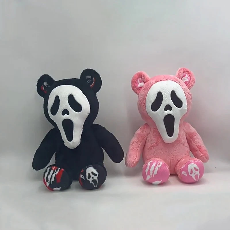 Ghost Face Bear Plush Toy – Black & Pink Two-Tone Halloween Bear