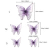 Three butterfly cake toppers in purple shades labeled L, M, and S with corresponding dimensions.