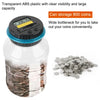 A transparent ABS plastic jar filled with coins, designed for storing 800 coins.