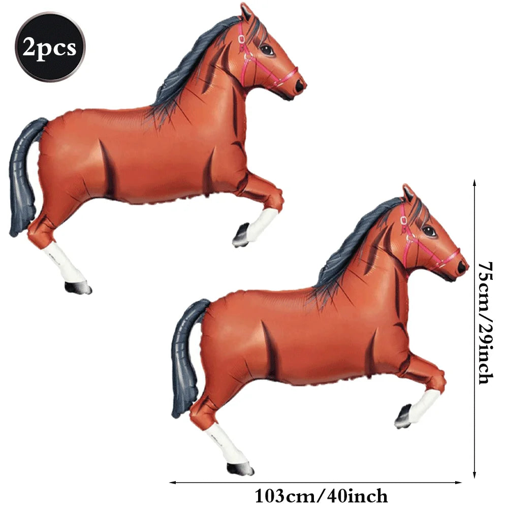 Two foil horse number balloons in brown and black featuring a Western theme.