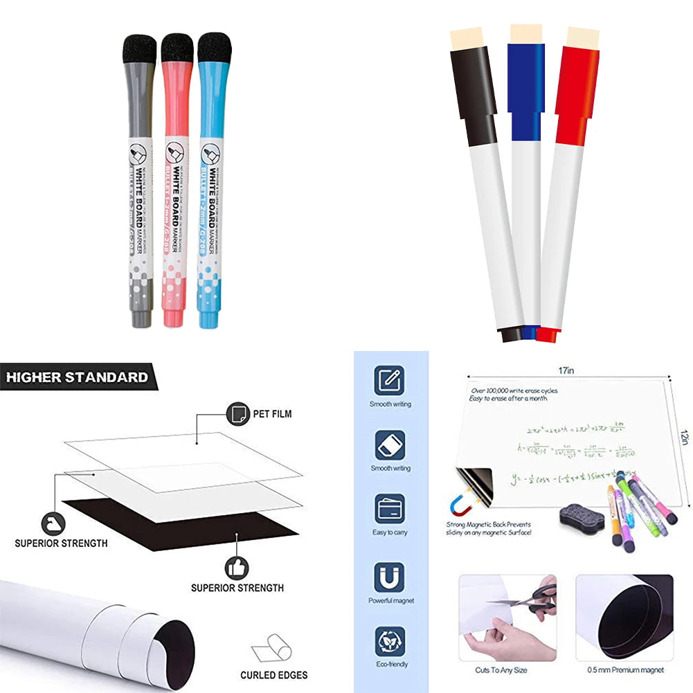 Set magnetischer Trocken-Radierer in verschiedenen Farben und Größen für eine Whiteboard.