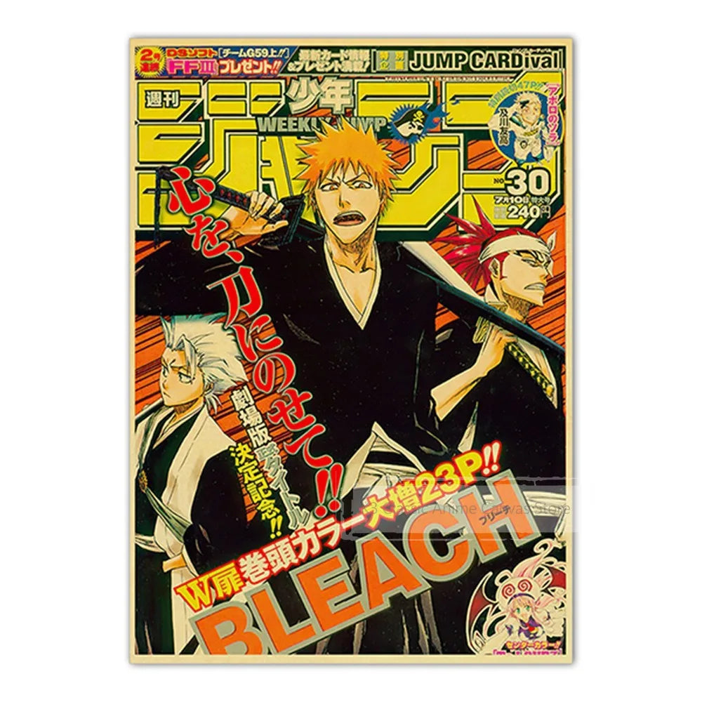 A poster featuring characters from Bleach with Japanese text and artwork.