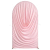 Pink stretchy spandex arch cover draped in a swirling fabric for weddings and events