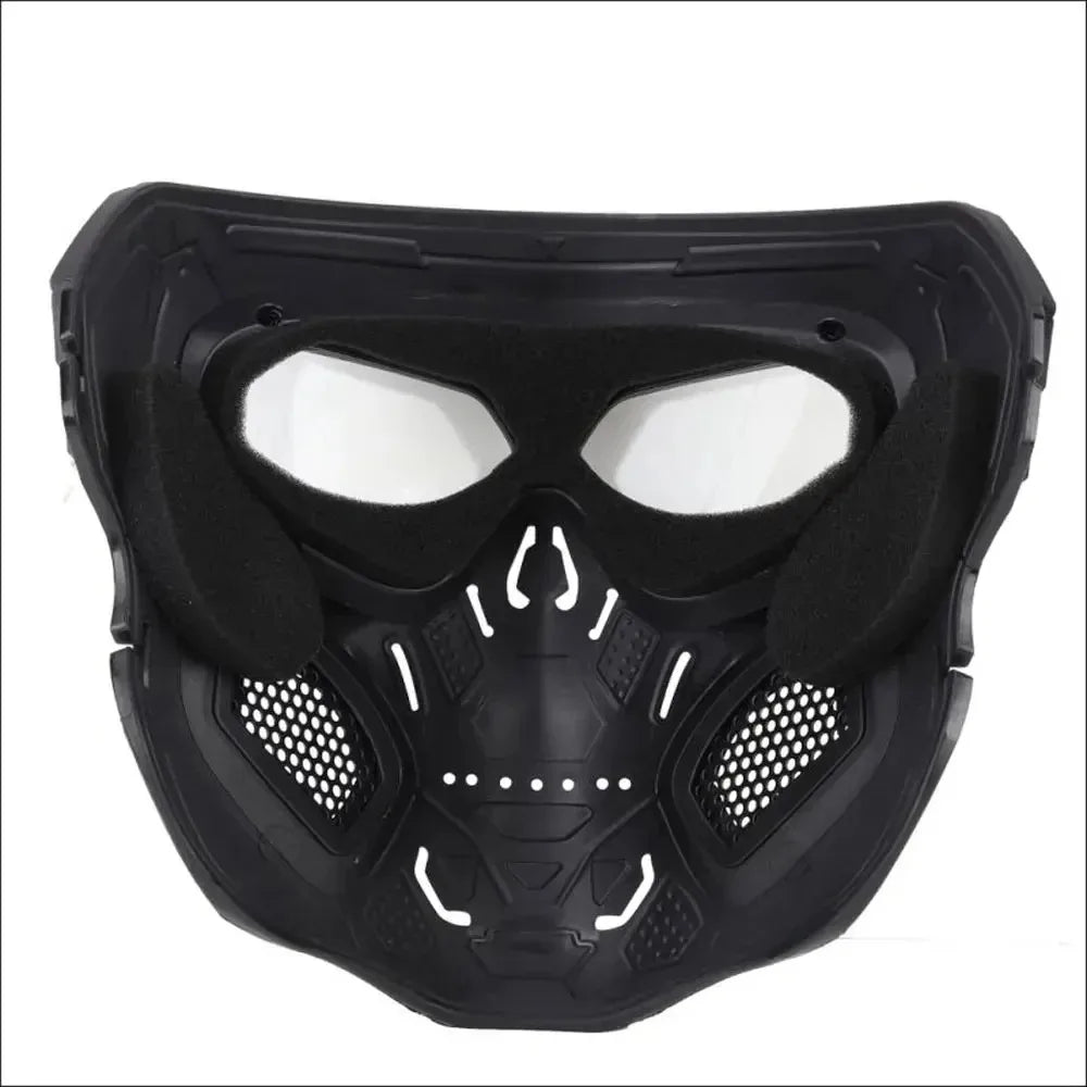 Black full face motorcycle and bicycle mask with a clear windproof lens