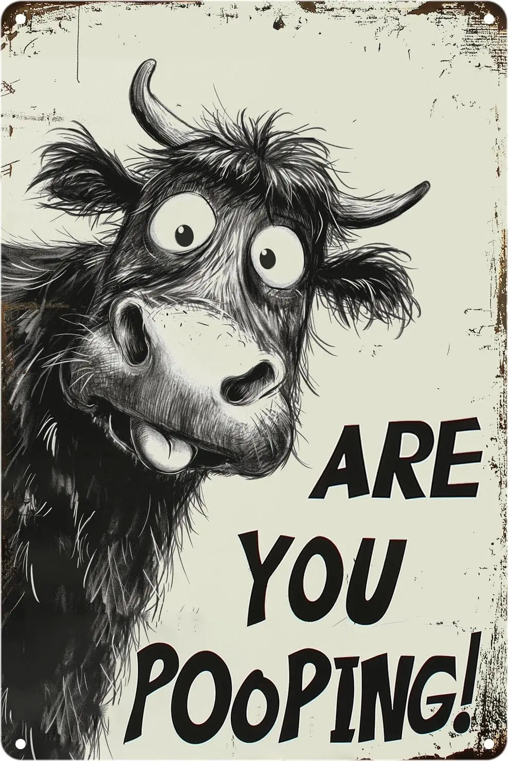 Funny Highland Cow 'Are You Pooping?' Metal Sign – Vintage Farmhouse Wall Décor