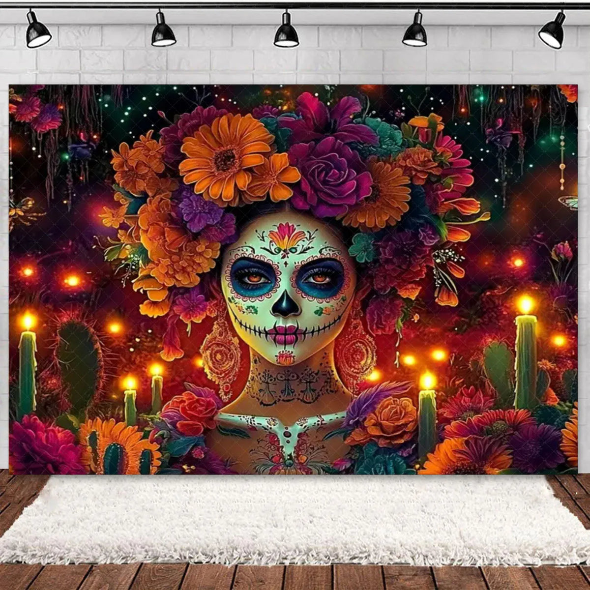 Day of the Dead Skeleton & Floral Backdrop for Party Photo Booth