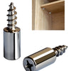A close-up view of a silver metal shelf support peg with a threaded screw, shown next to an inset showing its installation.