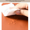 A hand is applying a white patch to an orange leather surface, demonstrating the waterproof and moisture-proof nature of the 