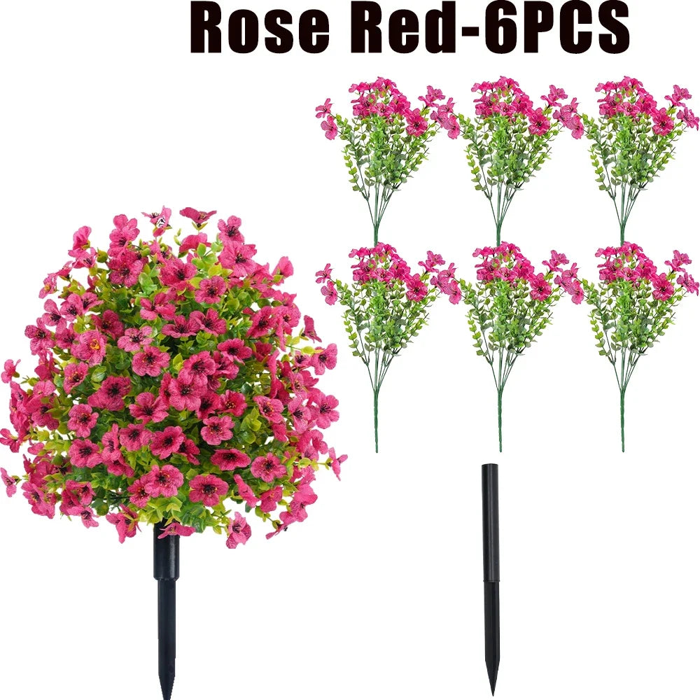 Rose Red artificial flowers in a bouquet and six individual stems for decoration