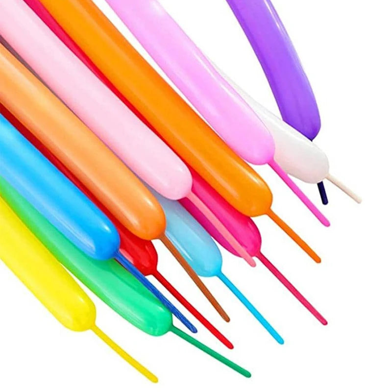 Assorted latex balloons in various bright colors like pink, orange, purple, and yellow