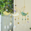 Gold moon suncatcher wind chime with prism accents featuring crescent shapes and hanging crystals