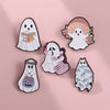 Halloween Enamel Pins Set - Cute Ghost, Black Cat, and Pumpkin Brooches for Kids