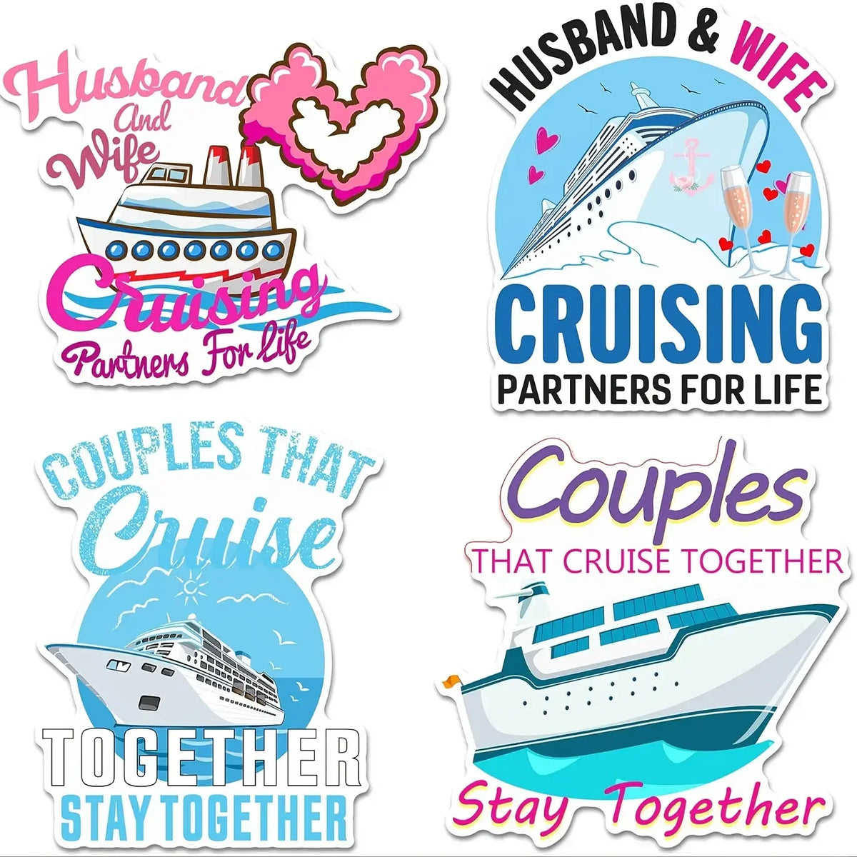 A set of magnetic cruise door decorations featuring themes like husband and wife cruising together.