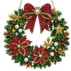 An LED-illuminated diamond painting wreath kit featuring red berries, green foliage, and white pearls.
