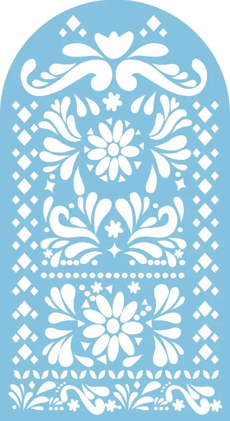 A light blue floral and geometric pattern design suitable for an event backdrop.