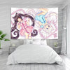 Anime Nekopara wall tapestry featuring a cute girl in pink and blue attire decorating a bedroom.